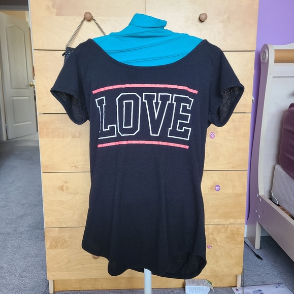 Black wide shoulder "love" top L/XL - Picture 1 of 2